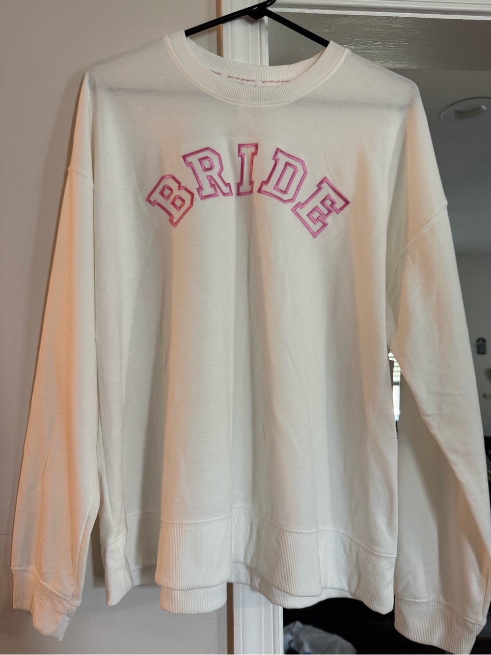 Cream 'BRIDE' Crewneck Sweatshirt with Pink Lettering - Women